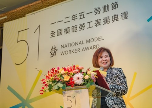 Minister of Labor Hsu Ming-chun delivered a speech at the “2023 Labor Day and                  National Model Worker Award Ceremony”