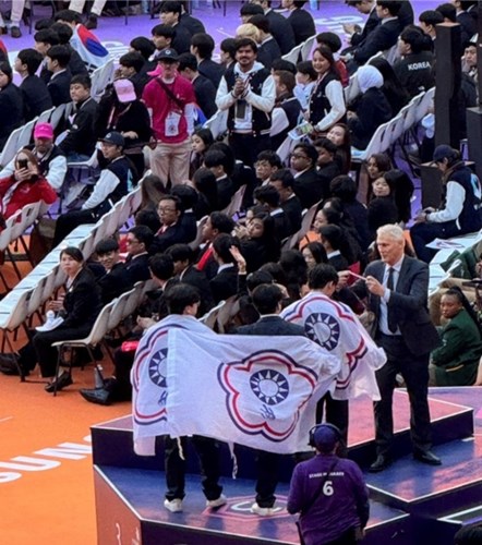 Figure 8: Taiwanese national team members in the group creation skill category take the stage to receive their awards at the 47th WorldSkills Lyon 2024.